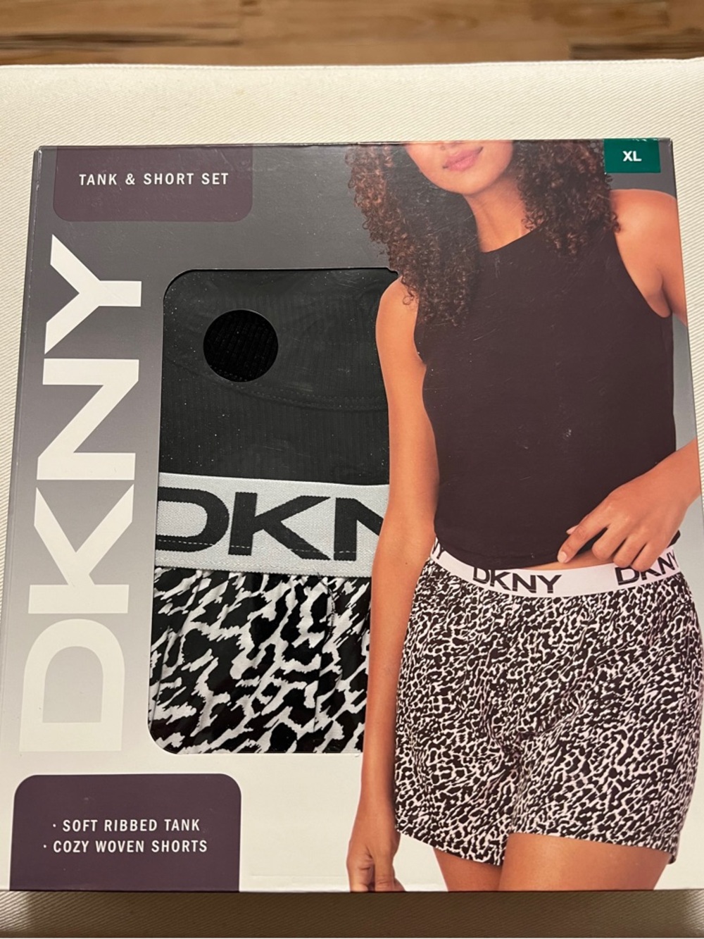 DKNY Black Tank with Black & White Leopard Print Shorts Set Loungewear Pajamas